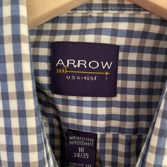 Arrow Button Down Shirt - Men’s 16 34/35 White Blue Black - Picture 3 of 4